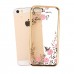 iPhone SE 5 5s - Secret Garden Floral and Butterfly Bling Rhinestone Electroplated Clear Soft TPU Protective Phone Cover Case - Gold and Pink Flower
